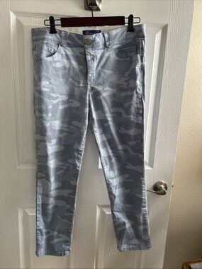 Democracy Ab Solution Blue Camo Ankle Skimmer Pants Women's Size 12 Slimming EUC